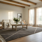 Charcoal Diamond Beni Ourain Style Wool Rug styled in a bright living room