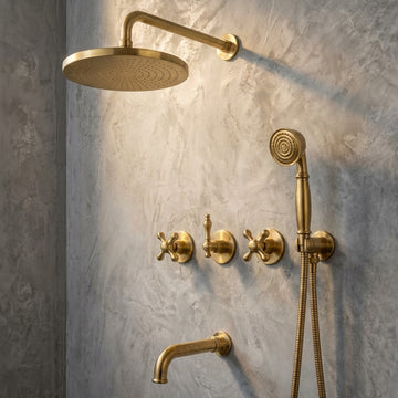Three-Handle Rain Shower System with Hand Shower & Tub Spout - bathroom installation view 1