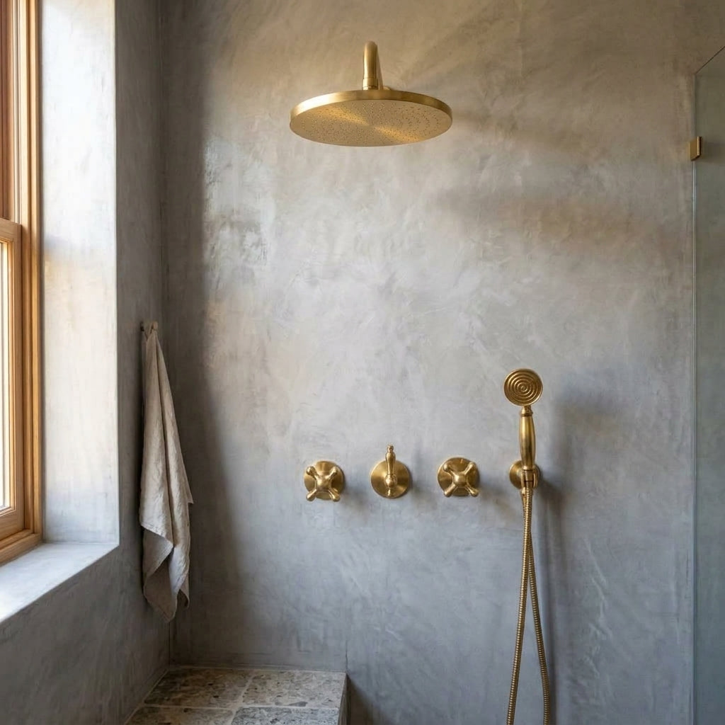 Three-Handle Rain Shower System with Hand Shower & Tub Spout - bathroom installation view 2