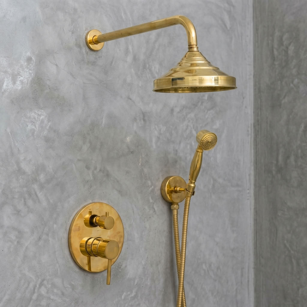 Traditional Bell Rain Shower System with Hand Shower - bathroom installation view 1