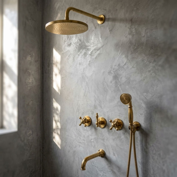 Three-Handle Rain Shower System with Hand Shower & Tub Spout - bathroom installation view 3
