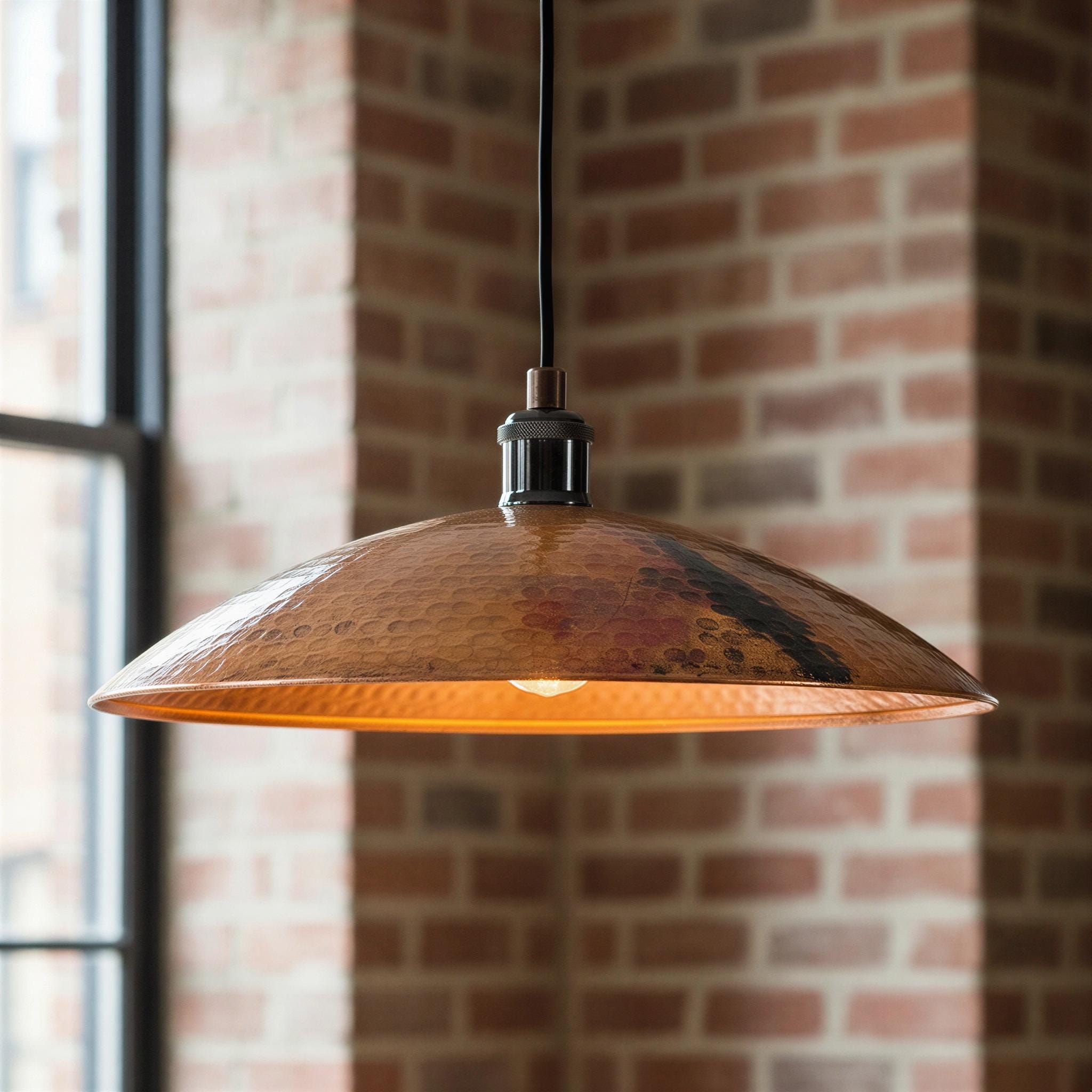 Hammered Copper Pendant Light - Oxidized Copper Kitchen Island Lighting - Handcrafted Rustic Light Fixture