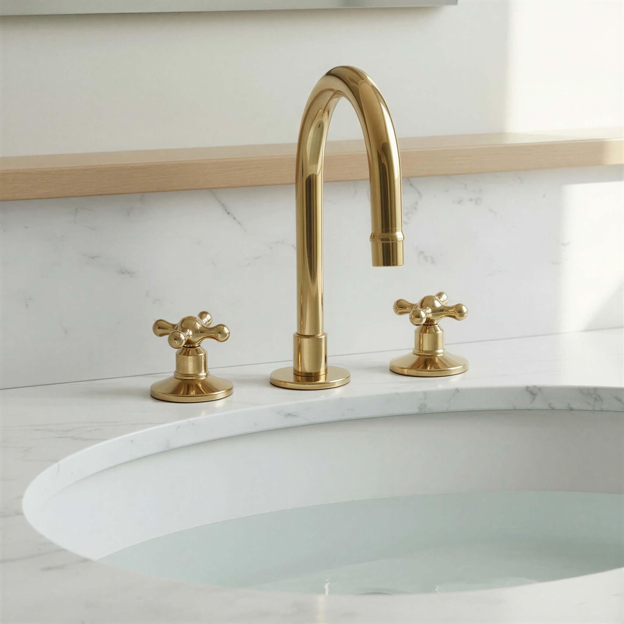 Unlacquered Widespread Brass Bathroom Faucet: Solid Brass Sink Tap Mixer with Cross Handles