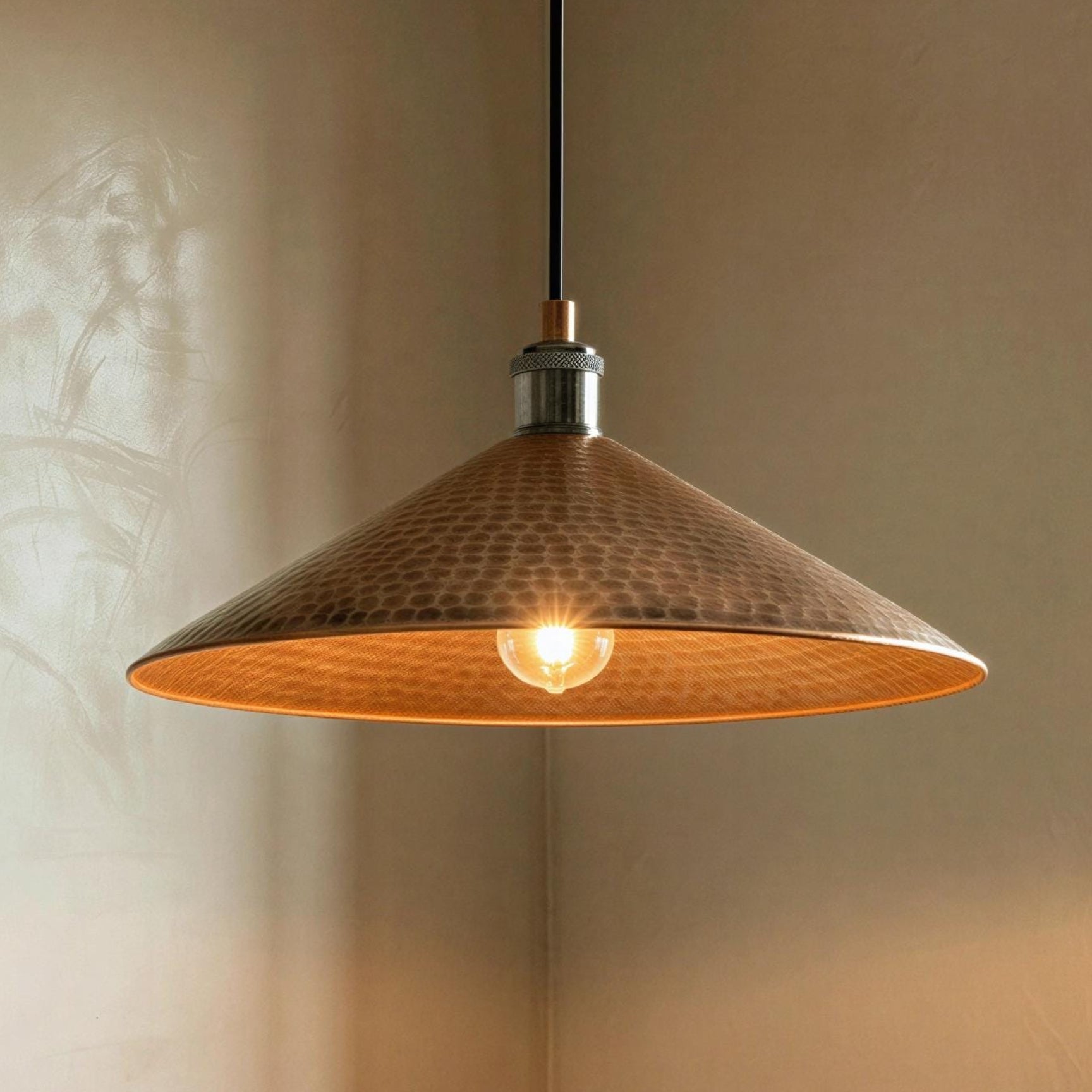 Hammered Copper Cone Pendant Light, Rustic Kitchen Lighting