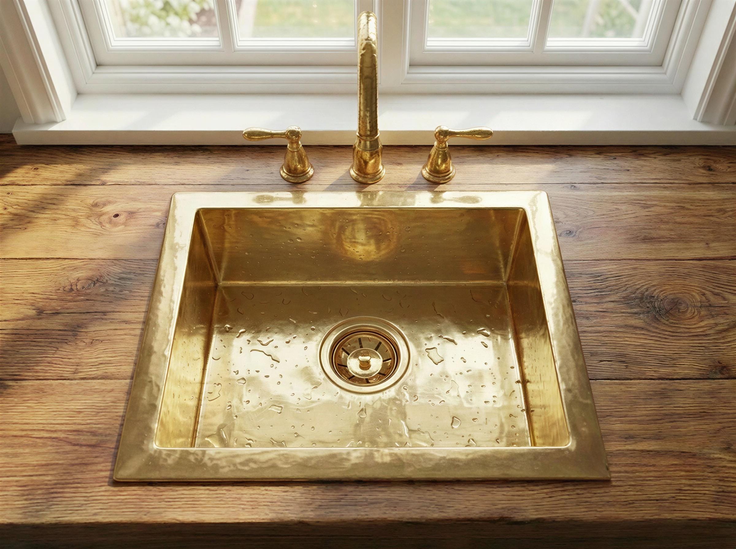 Unlacquered Farmhouse Kitchen Island Sink: Handmade Brass Drop in Sink
