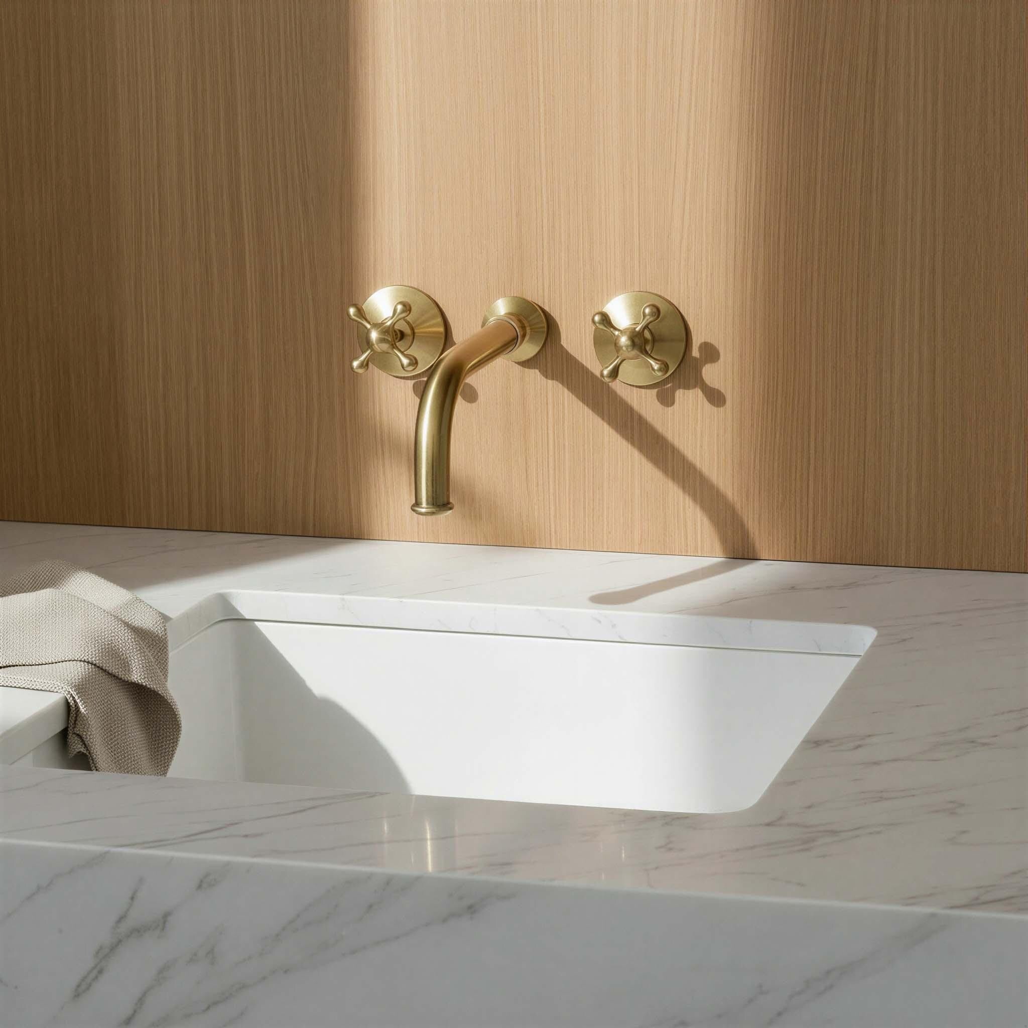 Unlacquered Brass Wall Mount Faucet - Polished Brass Tap with Ball Cross Handles