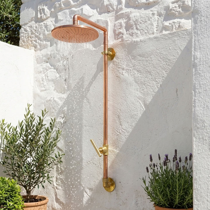 Outdoor Exposed Rain Shower System with Round Head - outdoor shower installation view 4