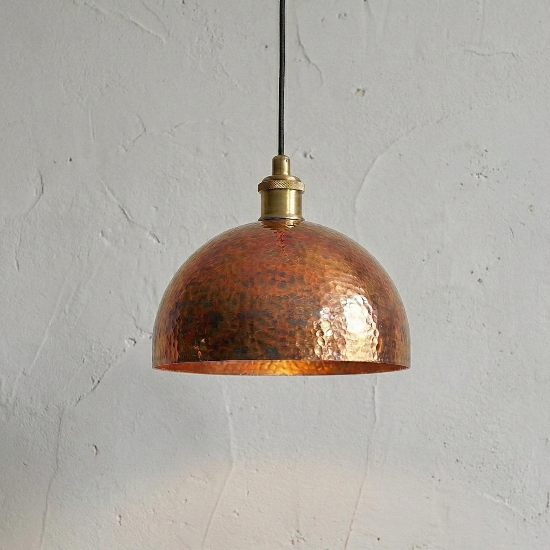 Hammered Aged Copper Kitchen Island Lighting, Vintage Farmhouse Dome Style Fixture