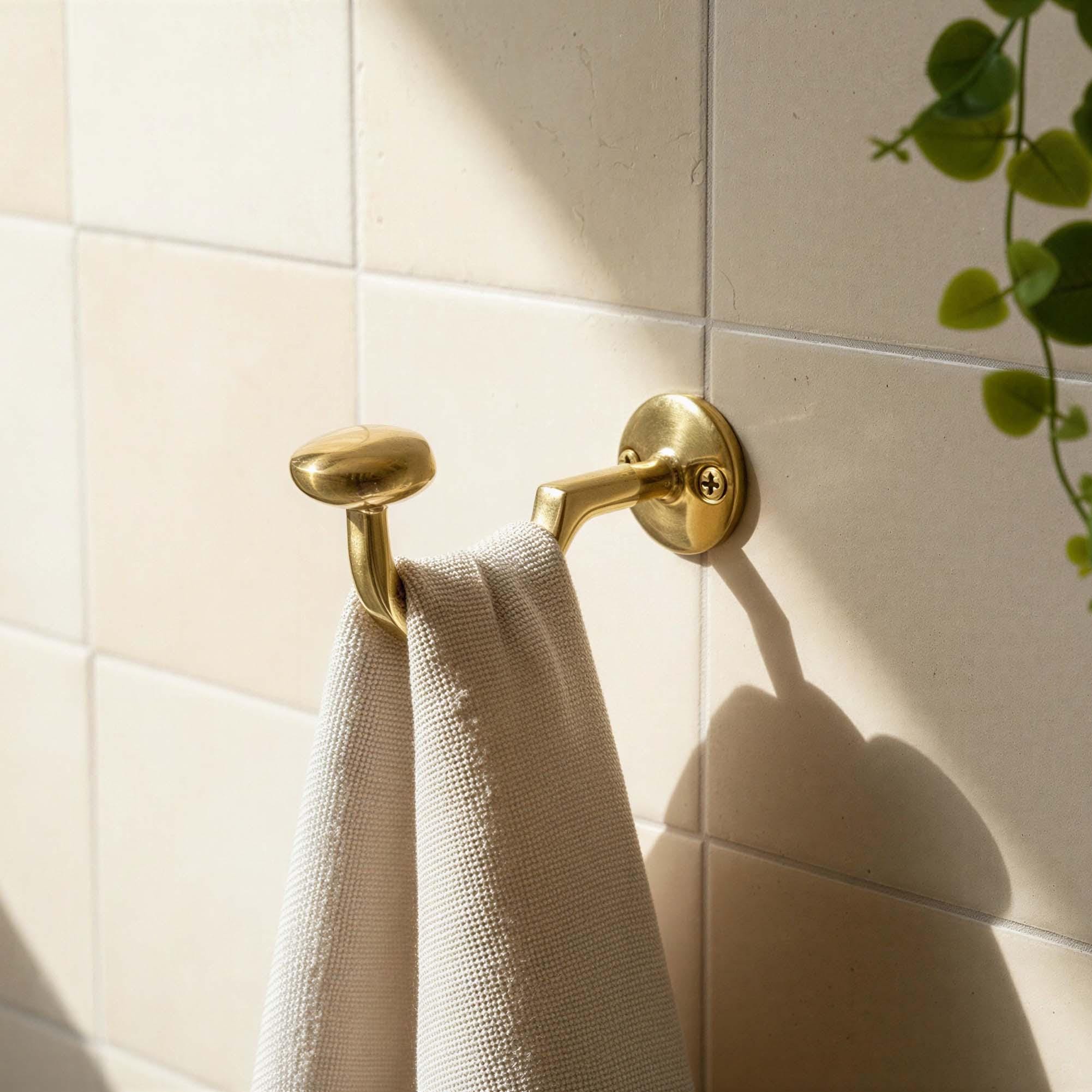 Handmade Unlacquered Brass Wall Hook: Coat & Towel Hook