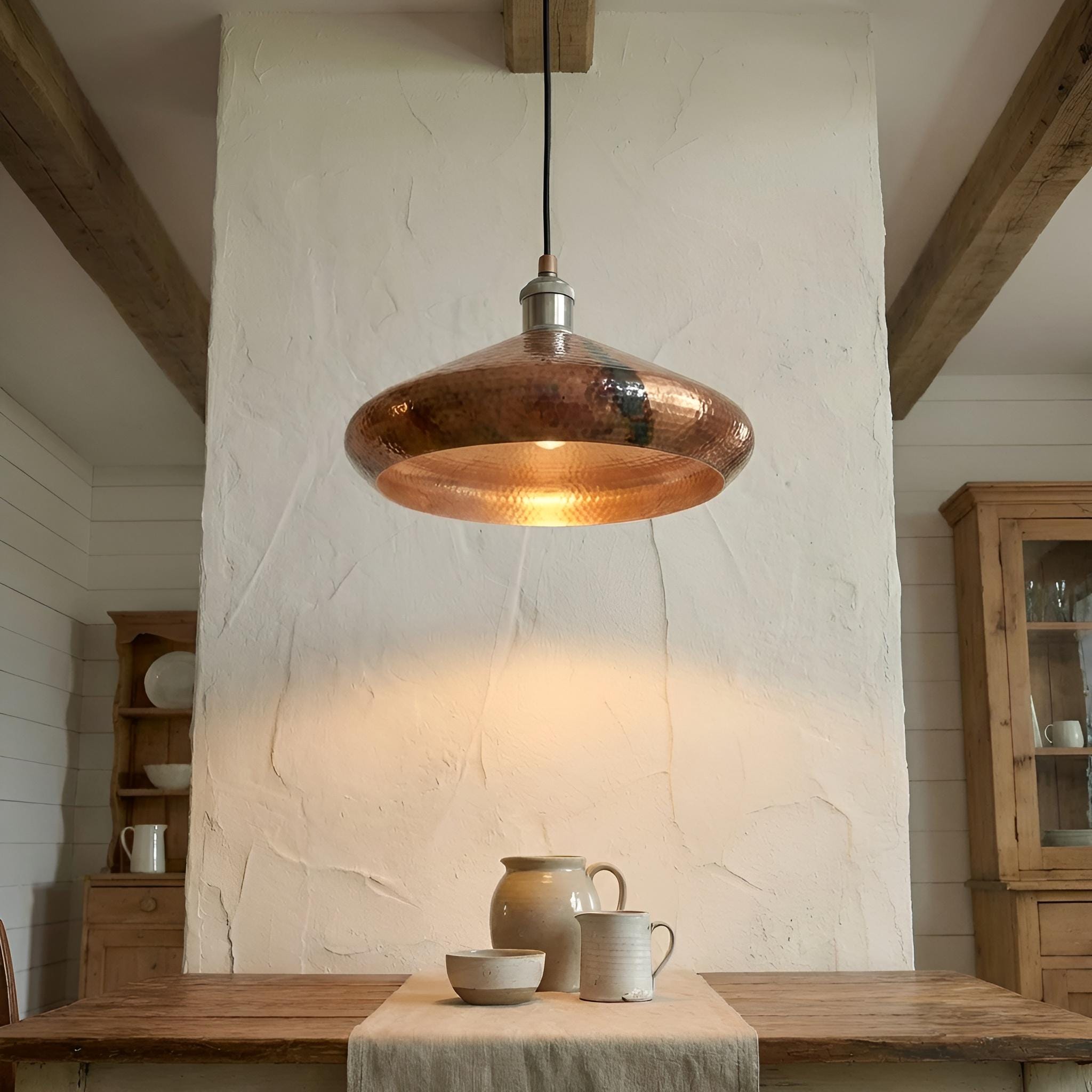 Hand Beaten Copper Light, Industrial Pendant Lamp, Rustic Kitchen Lighting