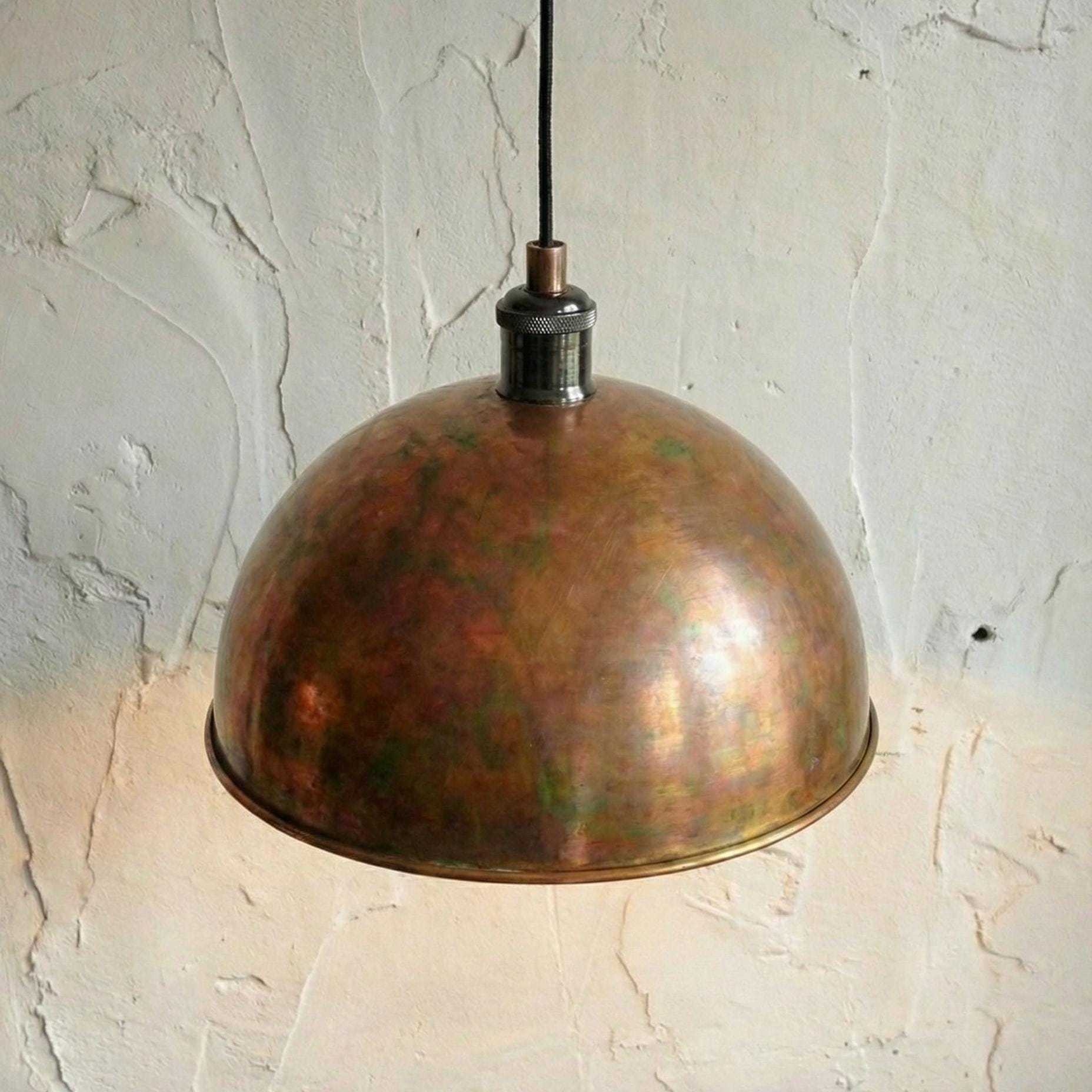 Unlacquered Brass Pendant Light, Smooth Aged Brass Dome, Vintage Patina Ceiling Lamp
