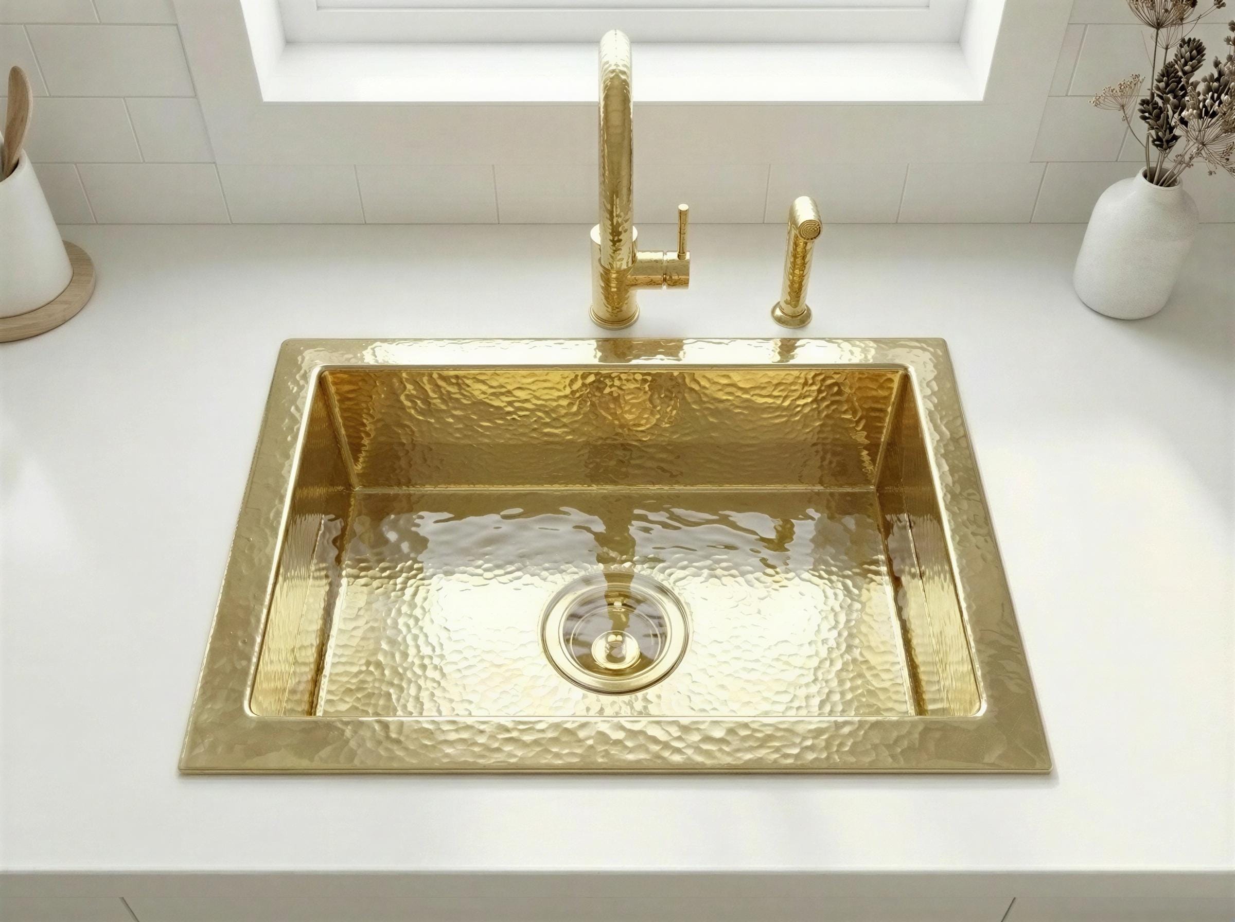 Hammered Brass Kitchen Drop In Sink, Unlacquered Large Gold Farmhouse Sink