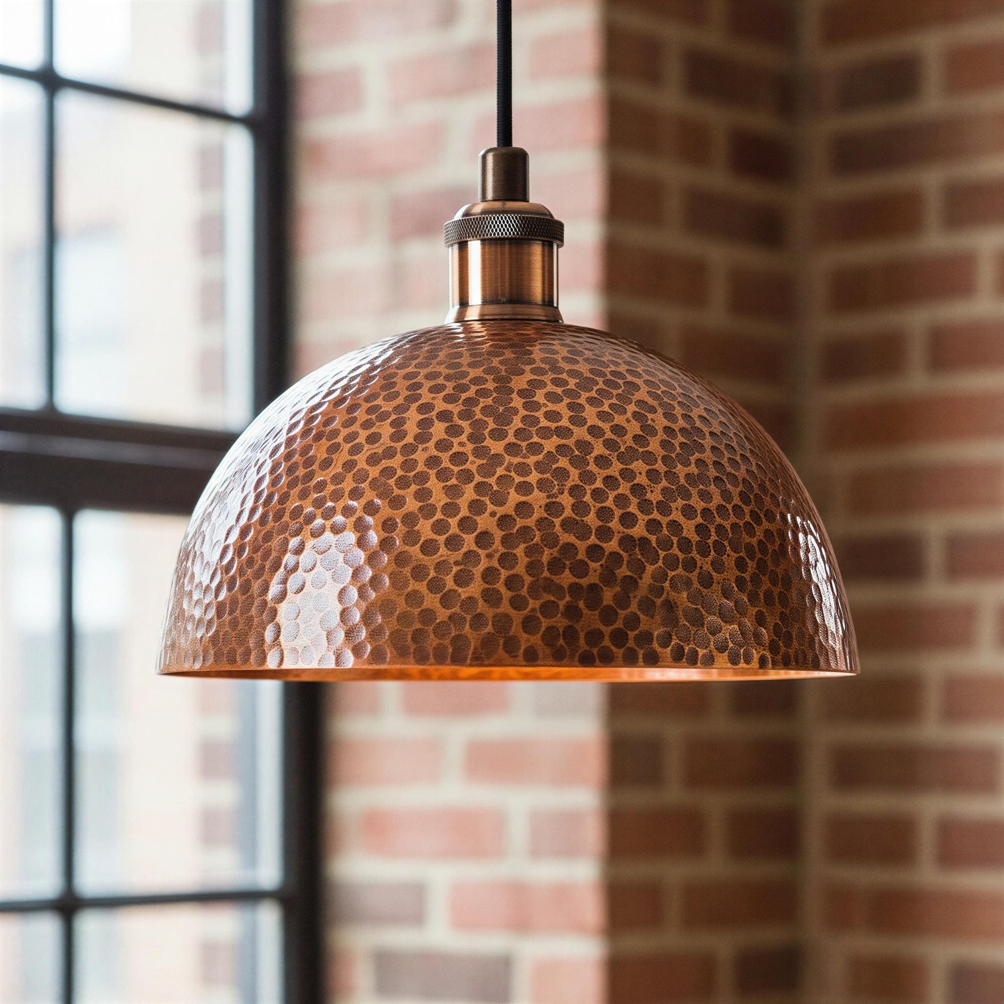Hammered Copper Pendant Lamp | Handcrafted Dome Light with Aged Copper Finish