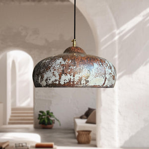 Rustic pendant light hanging in a modern interior setting