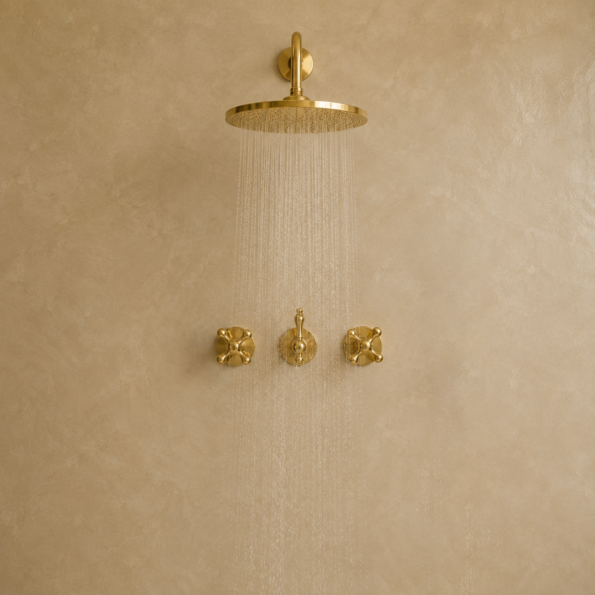Three-Handle Round Rain Shower System, Wall Mounted - bathroom installation view 4
