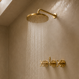 Three-Handle Round Rain Shower System, Wall Mounted - bathroom installation view 1