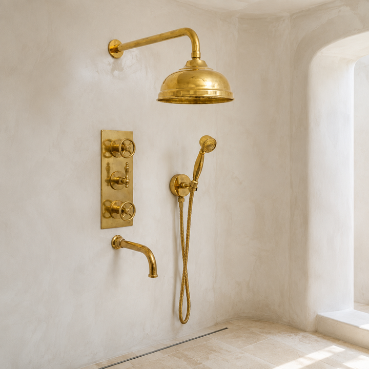 Traditional Bell Shower System with Valve Panel & Hand Shower - bathroom installation view 4