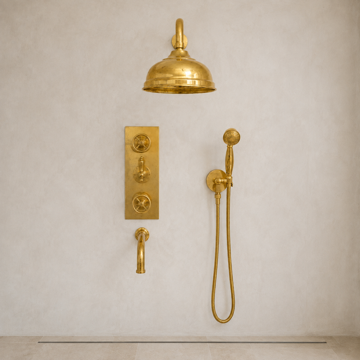 Traditional Bell Shower System with Valve Panel & Hand Shower - bathroom installation view 5