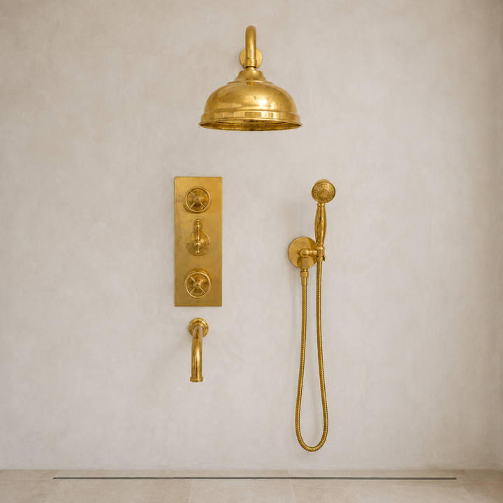 Traditional Bell Shower System with Valve Panel & Hand Shower - bathroom installation view 5