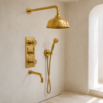 Traditional Bell Shower System with Valve Panel & Hand Shower - bathroom installation view 1