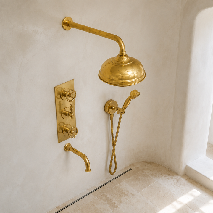 Traditional Bell Shower System with Valve Panel & Hand Shower - bathroom installation view 2