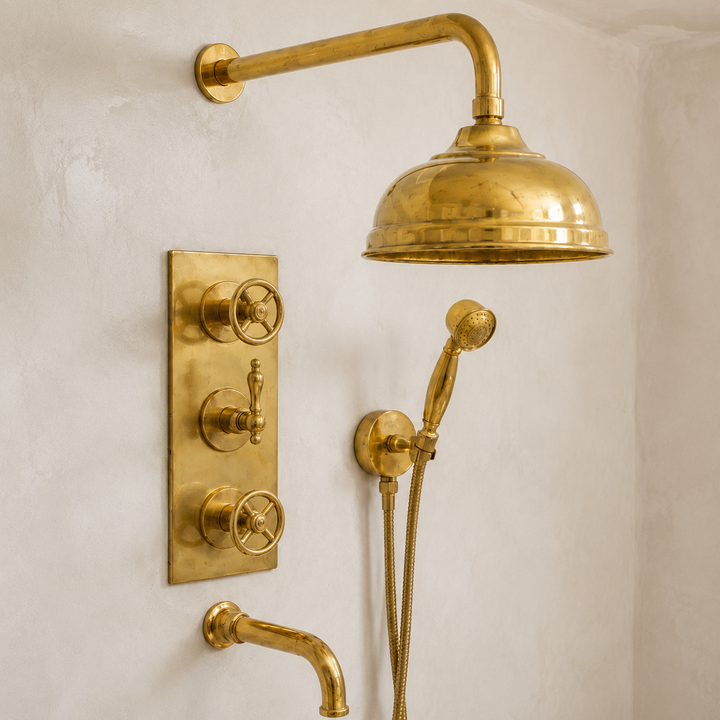 Traditional Bell Shower System with Valve Panel & Hand Shower - bathroom installation view 3