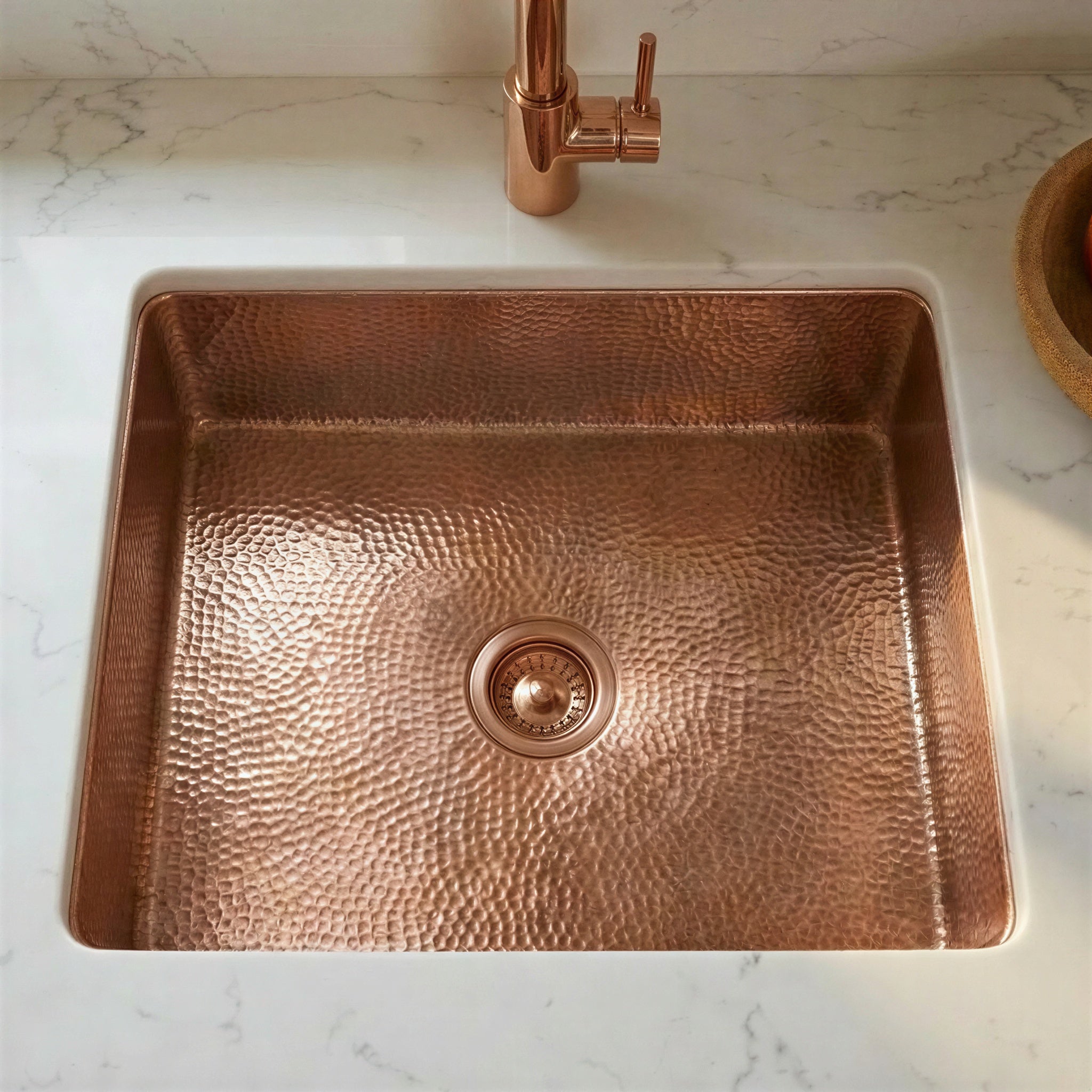 Hand Hammered Copper Drop in Sink | Undermount Bar Prep Basin | Rustic Metal Washbasin for Kitchen Island