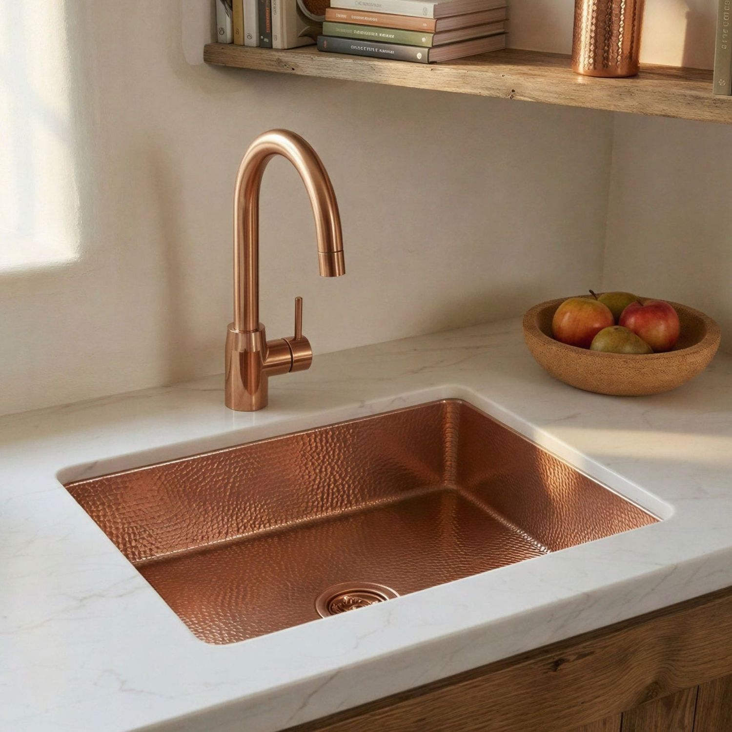 Hand Hammered Copper Drop in Sink | Undermount Bar Prep Basin | Rustic Metal Washbasin for Kitchen Island