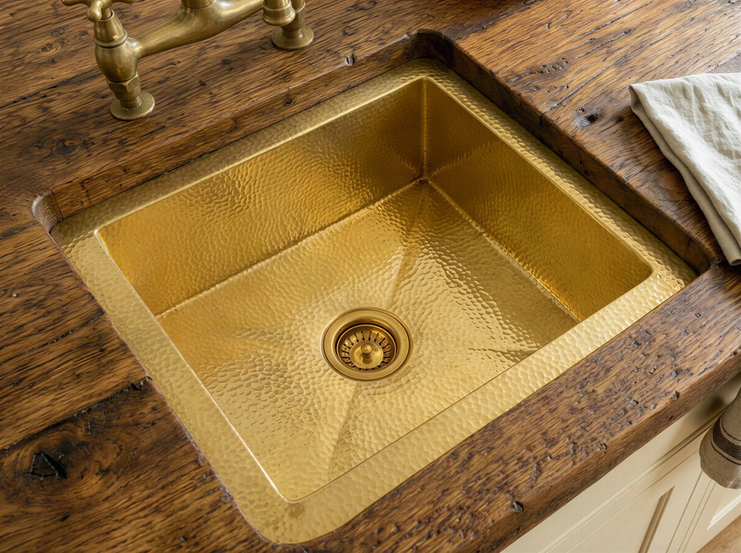 Unlacquered Brass Undermount Sink, Farmhouse Kitchen Drop in Sink Vanity, Hammered Rustic Kitchen Island Sink