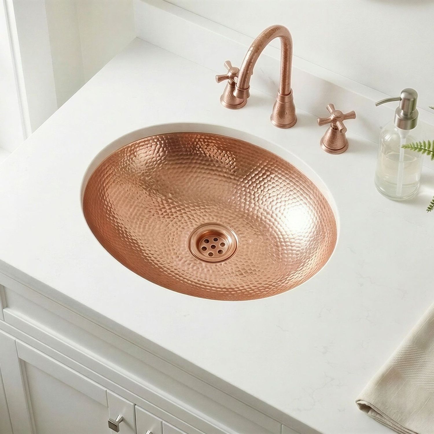 Handmade Copper Oval Drop in Bathroom Sink, Rustic Undermount Farmhouse Vanity Basin