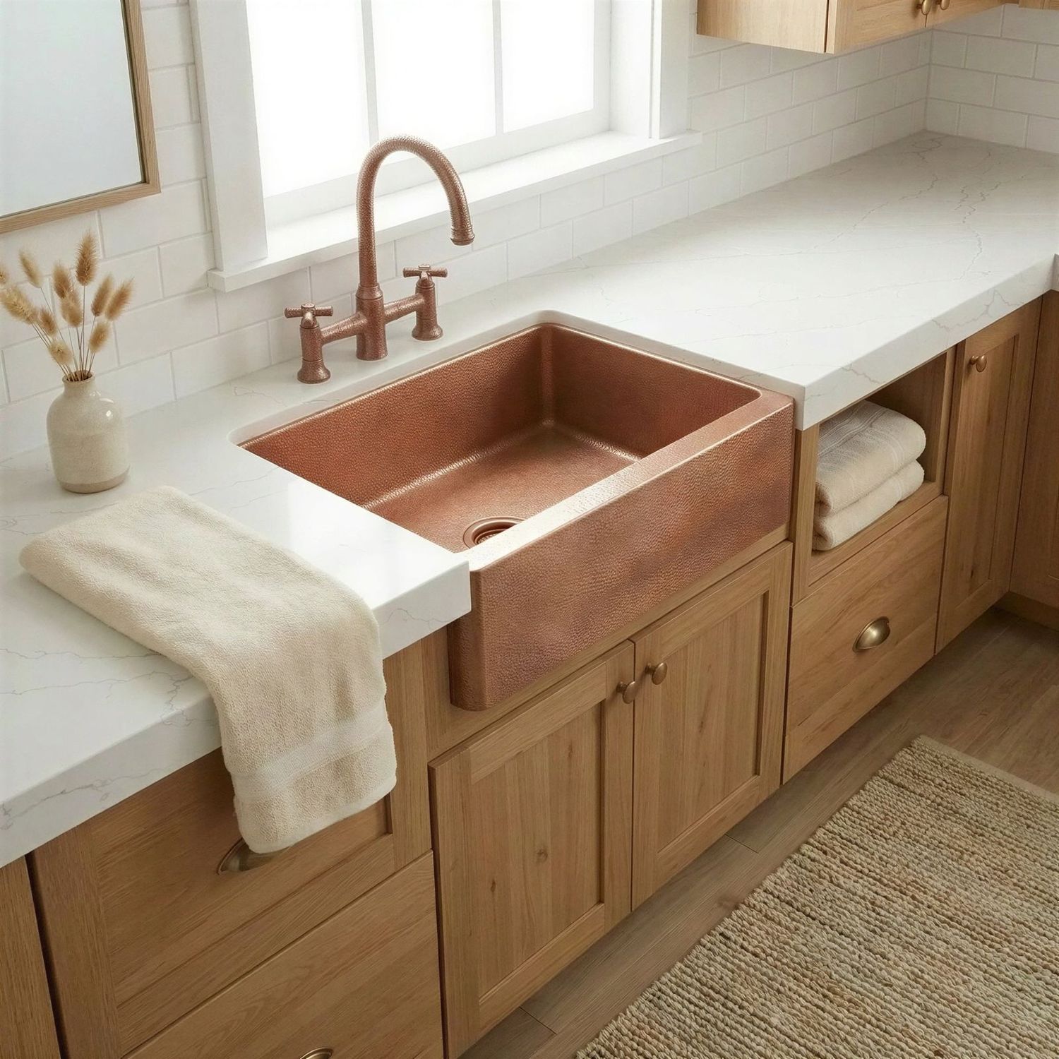 Hammered Copper Farmhouse Apron Sink, Unlacquered Single Bowl Kitchen Sink
