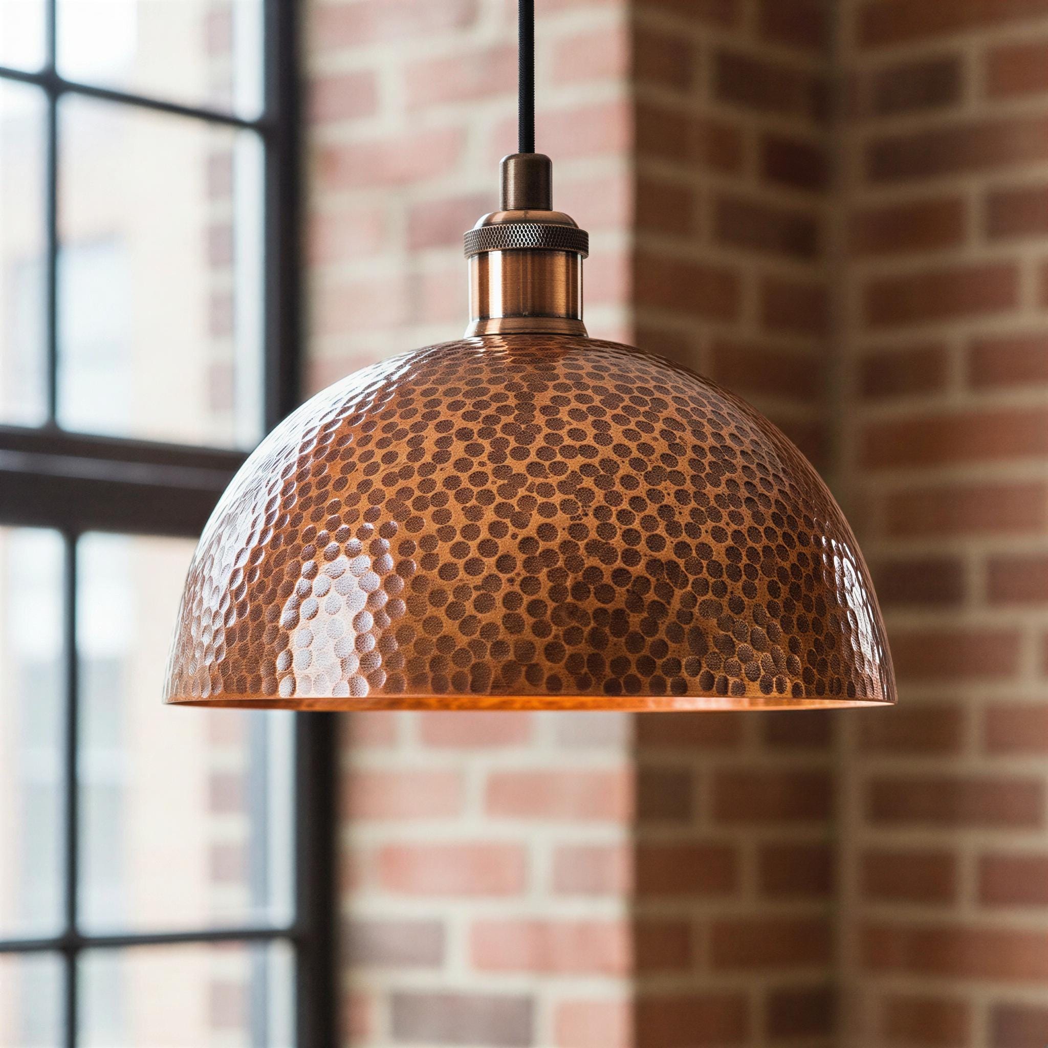 Set of 2 Copper Dome Pendant | Hammered Copper Hanging Light Fixture