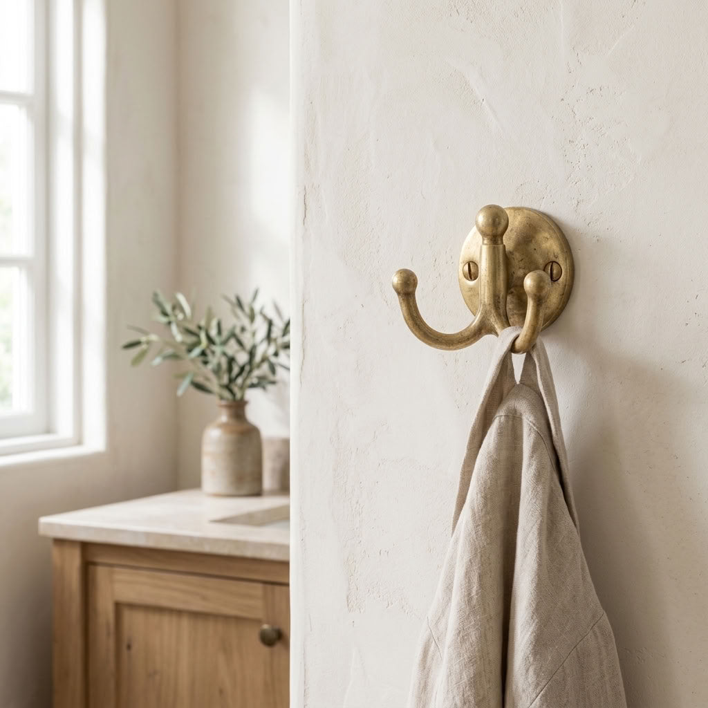 Vintage Solid Brass Double Robe Hook – detail view 3