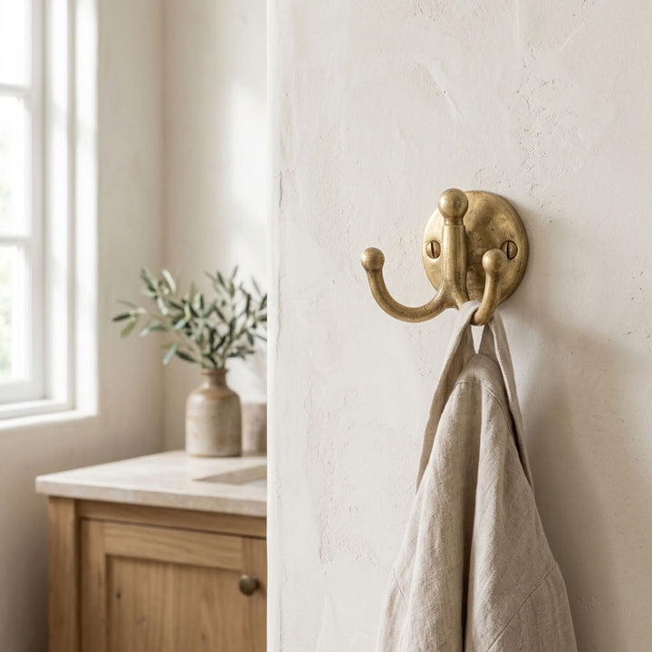 Vintage Solid Brass Double Robe Hook – detail view 3