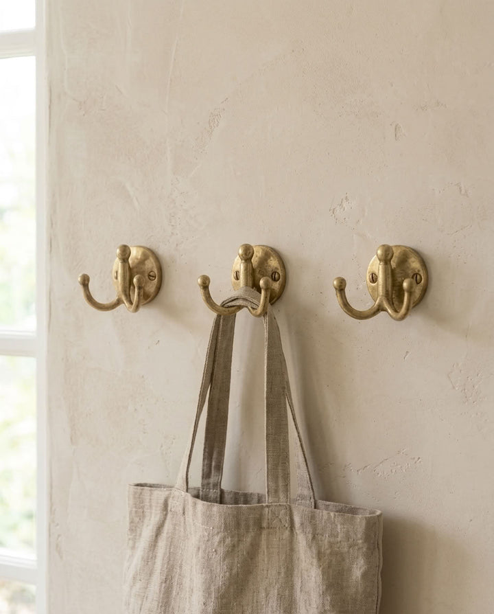 Vintage Solid Brass Double Robe Hook – detail view 4