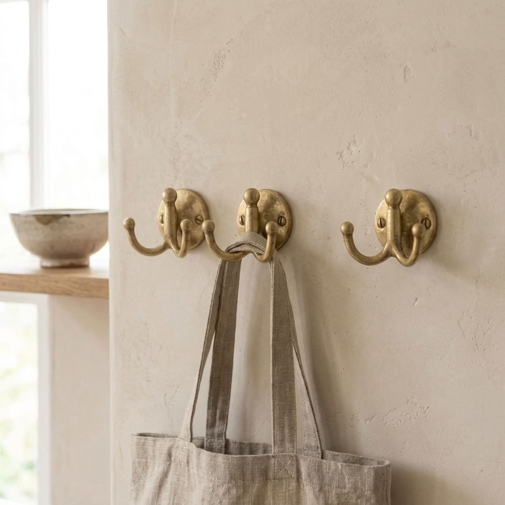 Vintage Solid Brass Double Robe Hook – detail view 5
