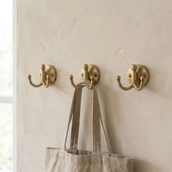 Vintage Solid Brass Double Robe Hook – detail view 6