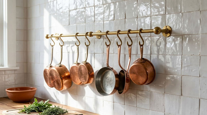 Solid Brass Kitchen Pot Rail with S Hooks – detail view 4
