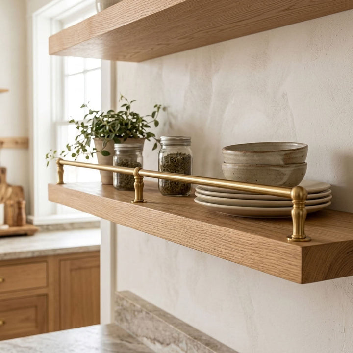 Solid Brass Kitchen Shelf Rail, Gallery Railing – main product view