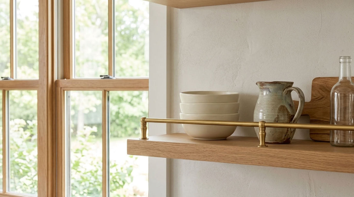 Solid Brass Kitchen Shelf Rail, Gallery Railing – detail view 3