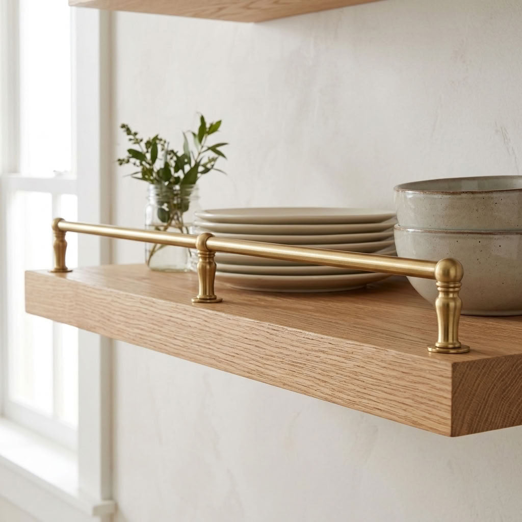Solid Brass Kitchen Shelf Rail, Gallery Railing – detail view 4