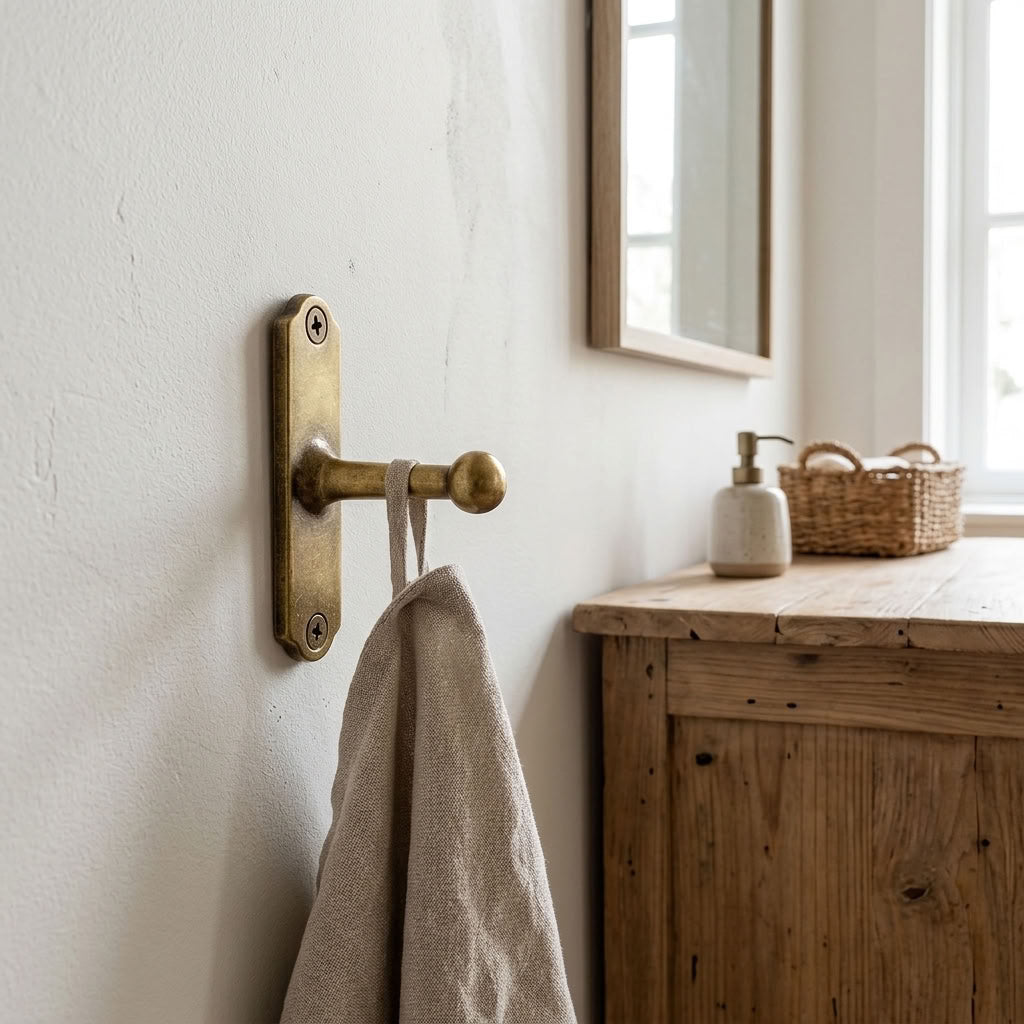 Solid Brass Kitchen Hook Rack for Utensils & Towels – detail view 2