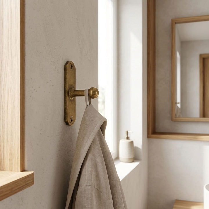 Solid Brass Kitchen Hook Rack for Utensils & Towels – detail view 3