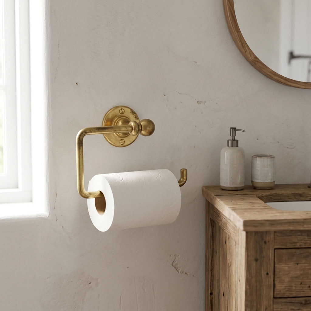 Solid Brass Toilet Paper Holder with Utility Hook – main product view