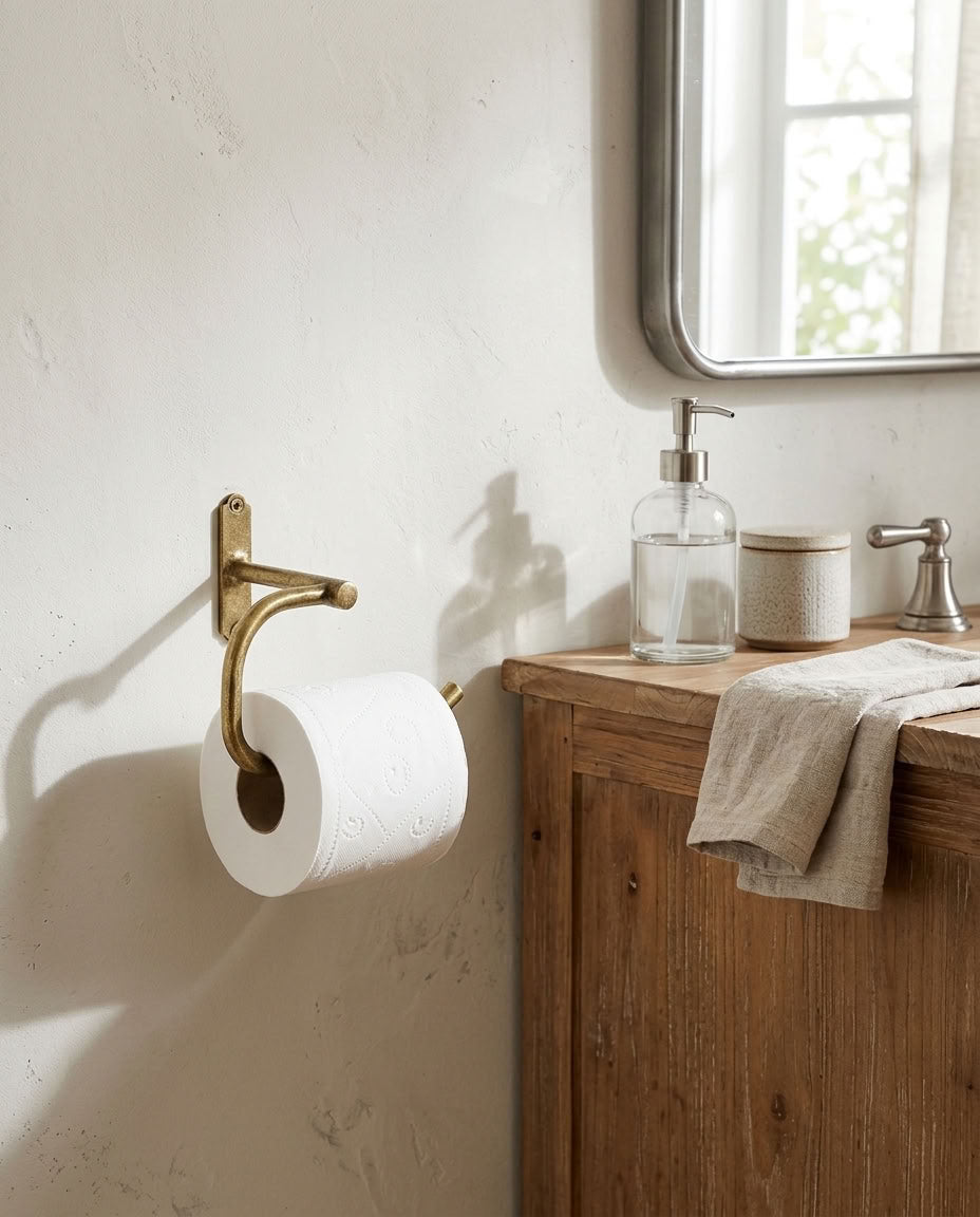 Curved Solid Brass Toilet Paper Holder – main product view