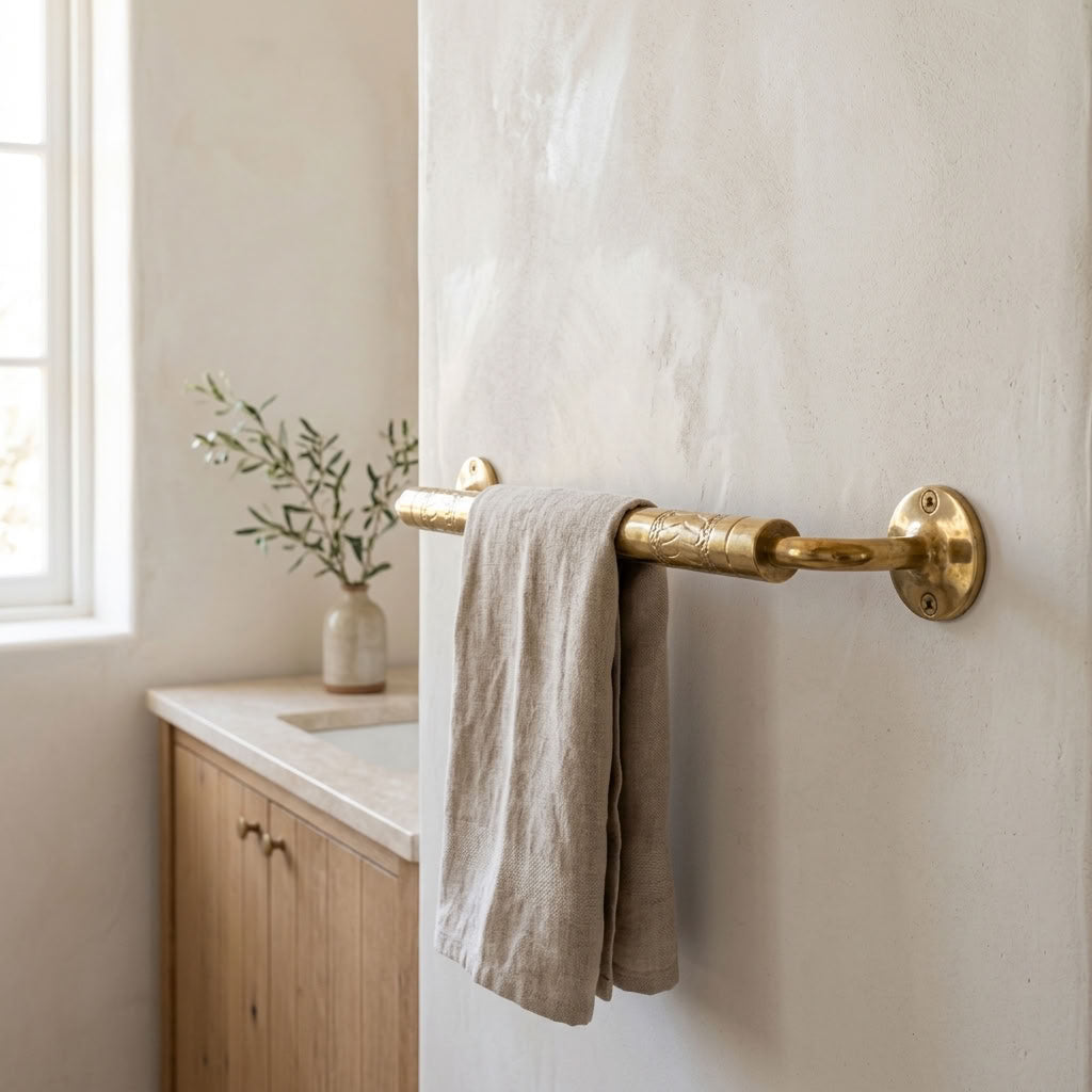 Etched Solid Brass Towel Bar, Wall Mounted – main product view