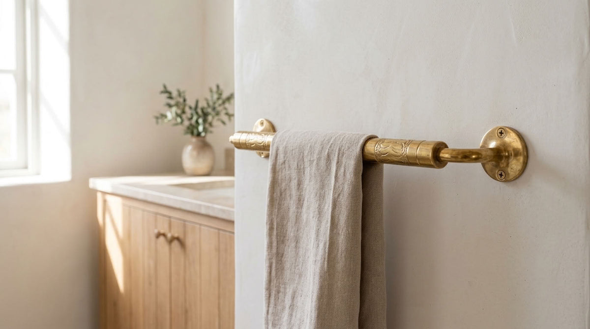 Etched Solid Brass Towel Bar, Wall Mounted – detail view 2