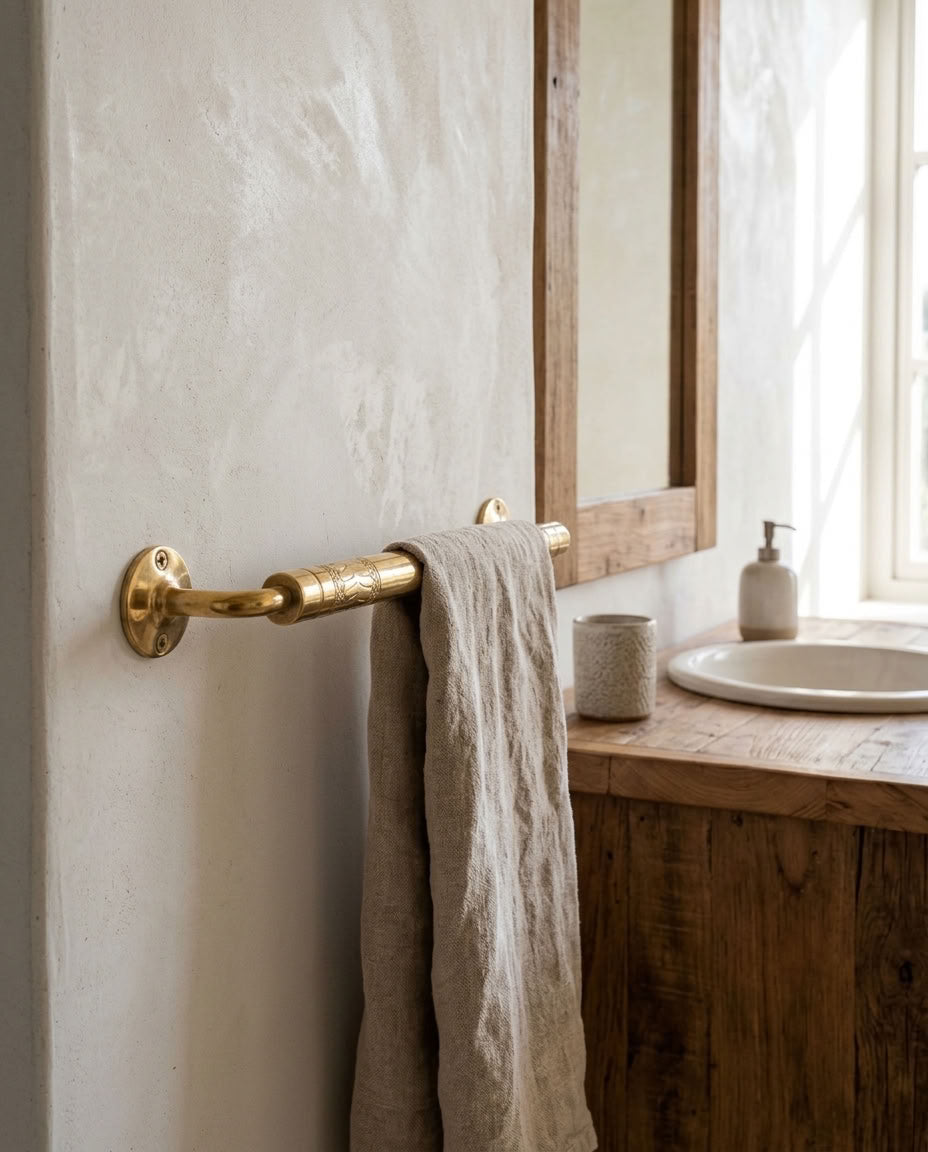 Etched Solid Brass Towel Bar, Wall Mounted – detail view 3