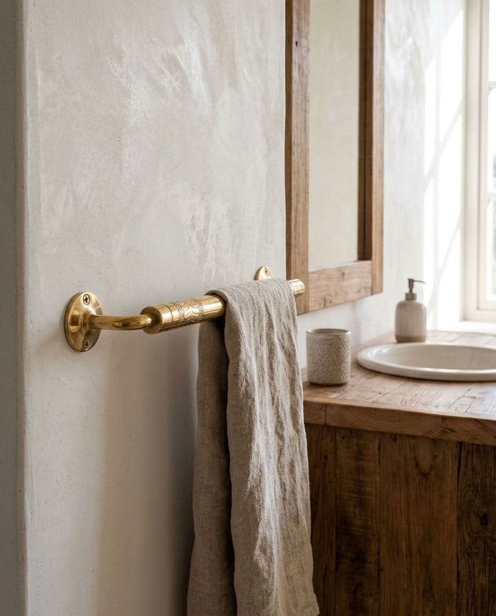Etched Solid Brass Towel Bar, Wall Mounted – detail view 3
