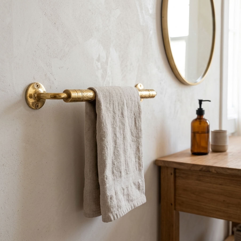 Etched Solid Brass Towel Bar, Wall Mounted – detail view 4